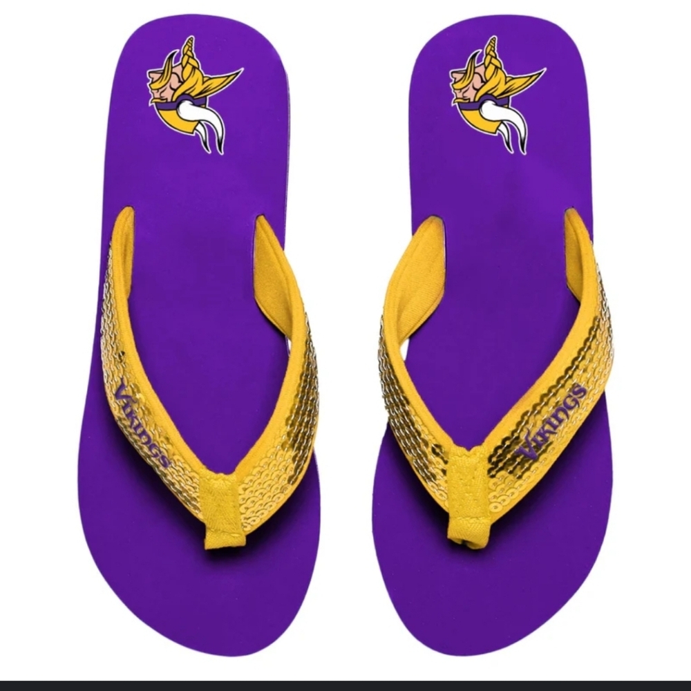Minnesota Vikings NFL Sequin Flip Flops Size 11-12 - Picture 2 of 5